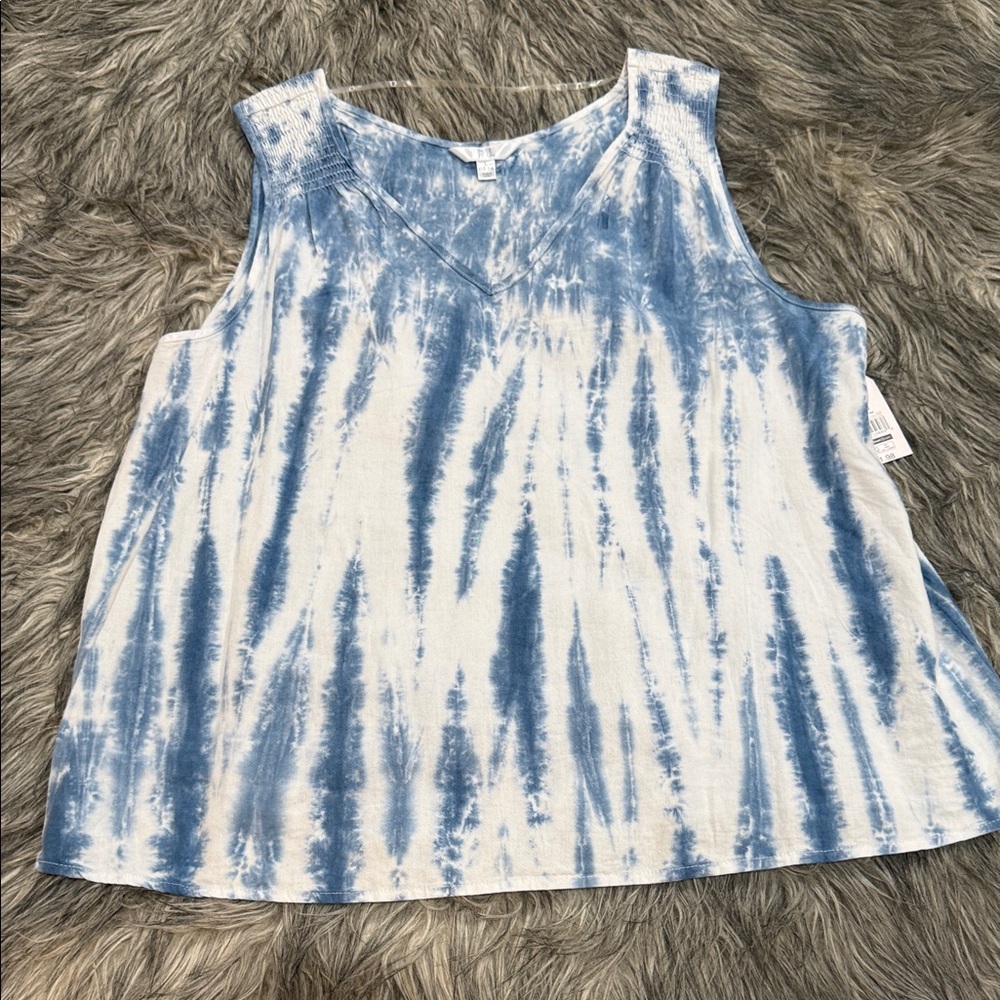 Blue Tie-Dye Sleeveless Top